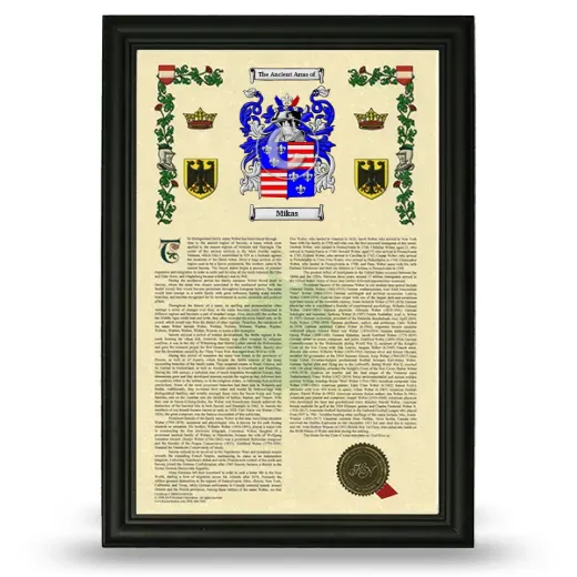 Mikas Armorial History Framed - Black