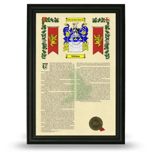 Milcham Armorial History Framed - Black
