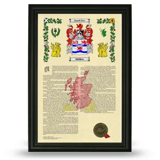 Milliken Armorial History Framed - Black