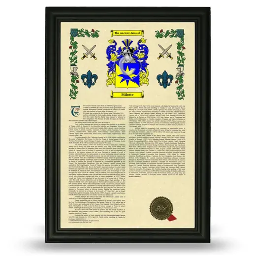 Milotte Armorial History Framed - Black