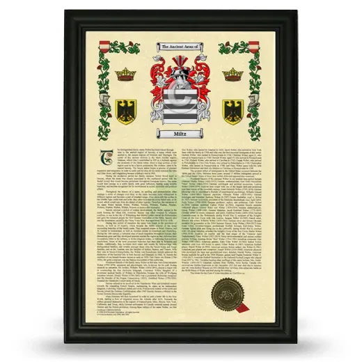 Miltz Armorial History Framed - Black