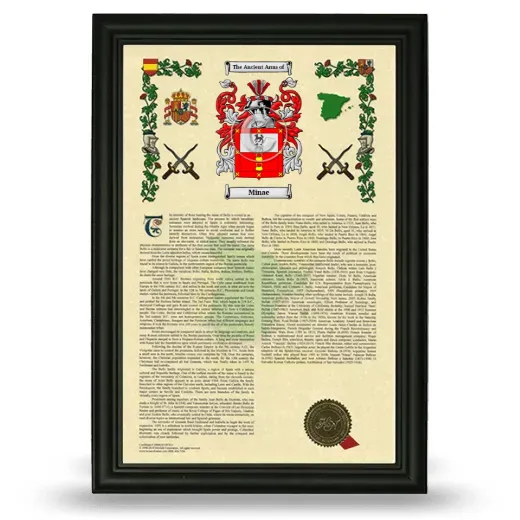 Minae Armorial History Framed - Black
