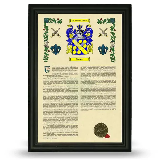 Moner Armorial History Framed - Black