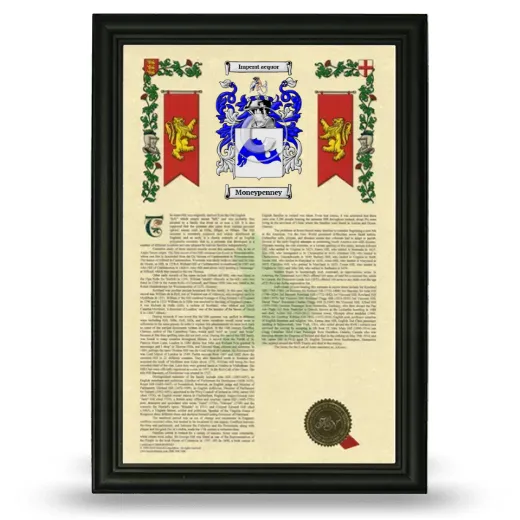 Moneypenney Armorial History Framed - Black