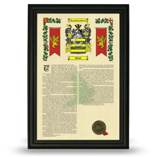 Monje Armorial History Framed - Black