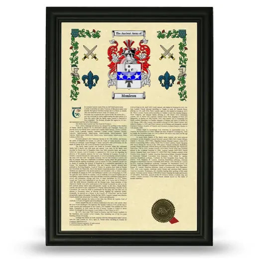 Monleau Armorial History Framed - Black