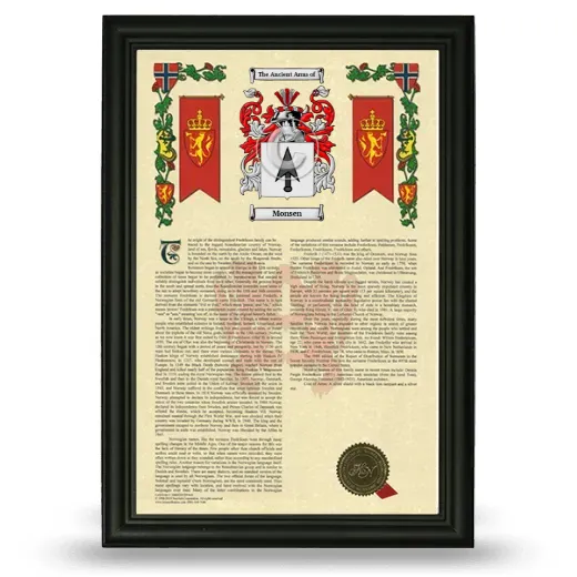 Monsen Armorial History Framed - Black