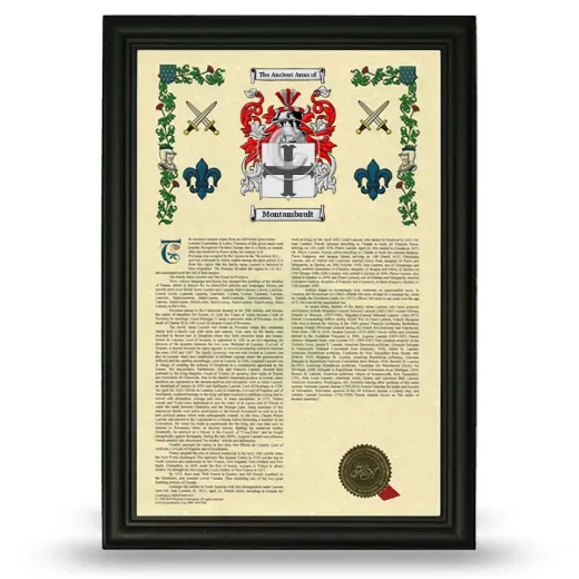 Montambault Armorial History Framed - Black