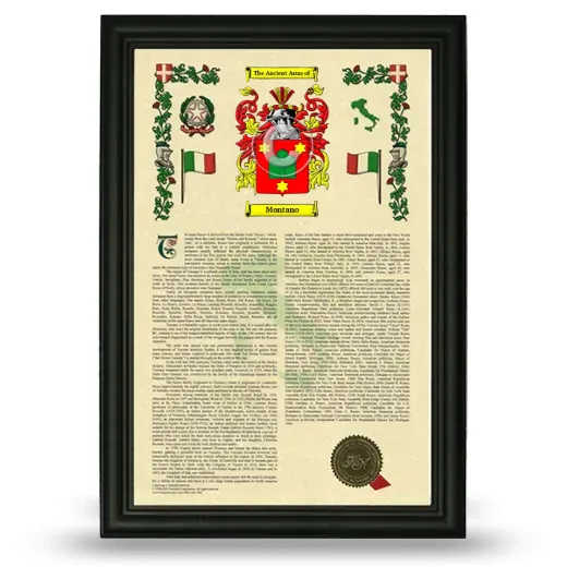 Montano Armorial History Framed - Black