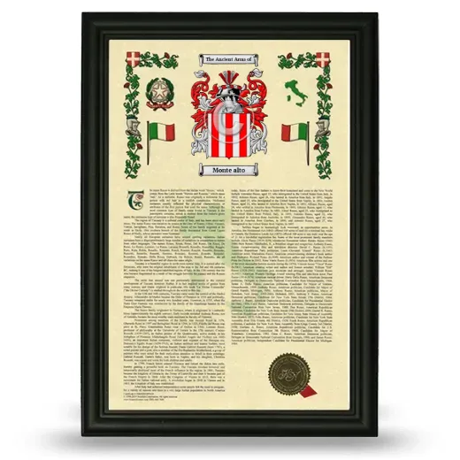 Monte alto Armorial History Framed - Black