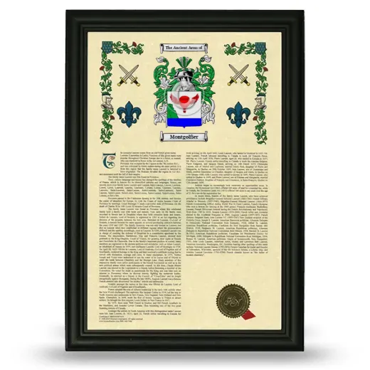 Montgolfier Armorial History Framed - Black