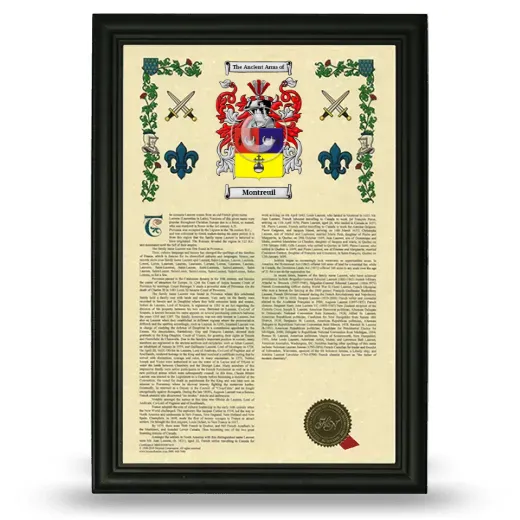 Montreuil Armorial History Framed - Black
