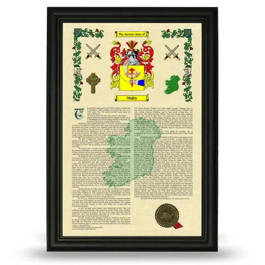 Mulry Armorial History Framed - Black