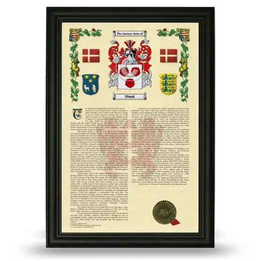 Munk Armorial History Framed - Black