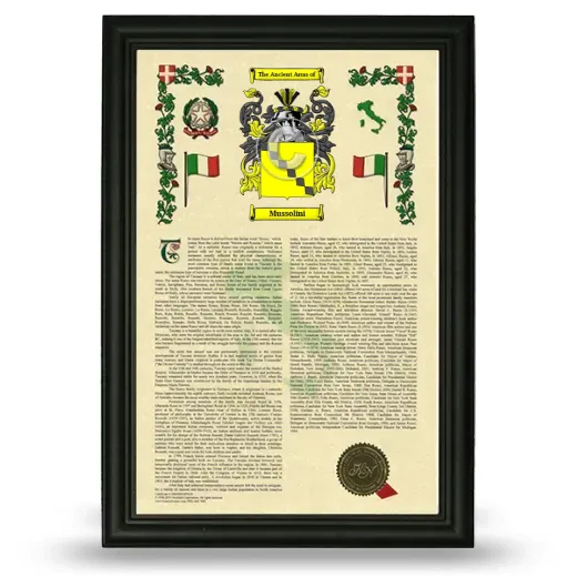 Mussolini Armorial History Framed - Black