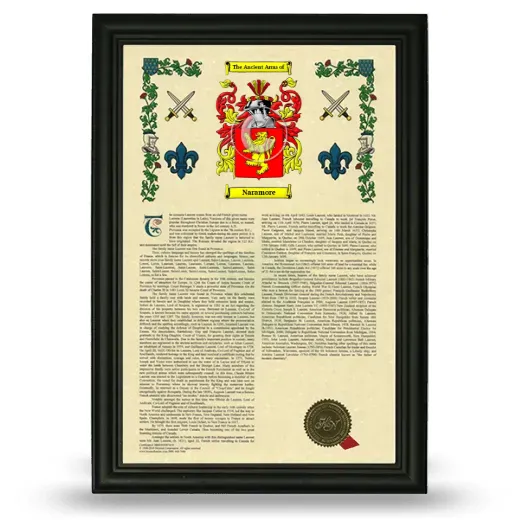 Naramore Armorial History Framed - Black