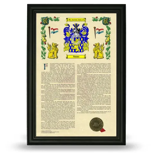 Nasau Armorial History Framed - Black