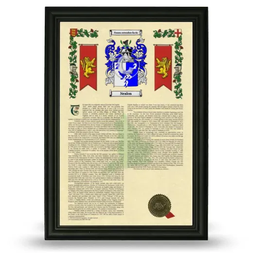 Nealon Armorial History Framed - Black
