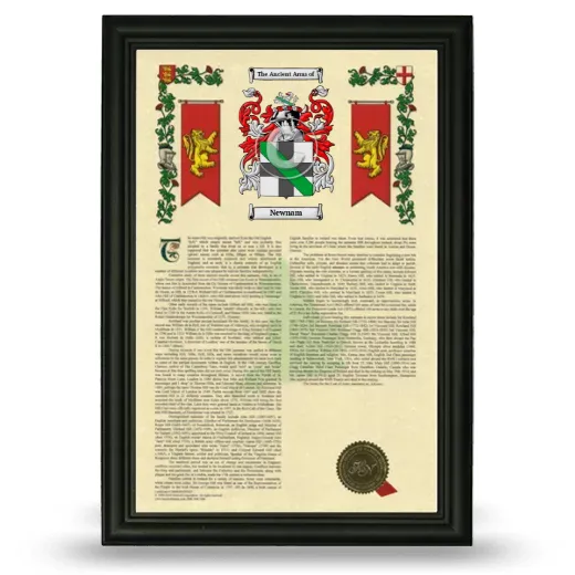Newnam Armorial History Framed - Black