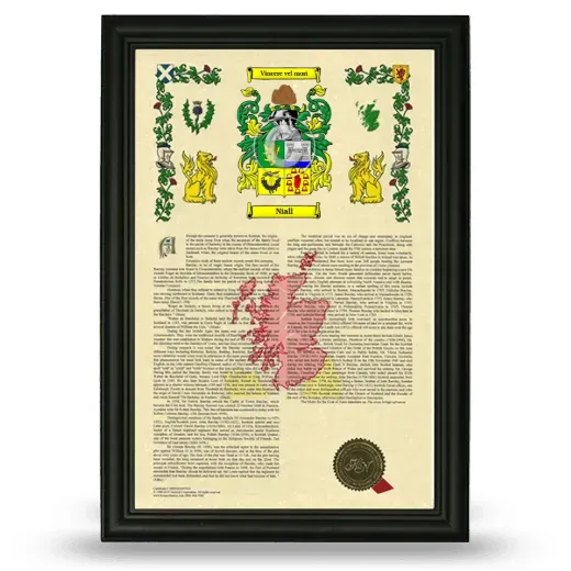 Niall Armorial History Framed - Black