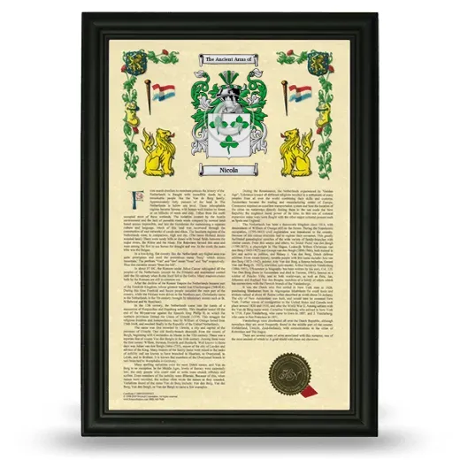 Nicola Armorial History Framed - Black