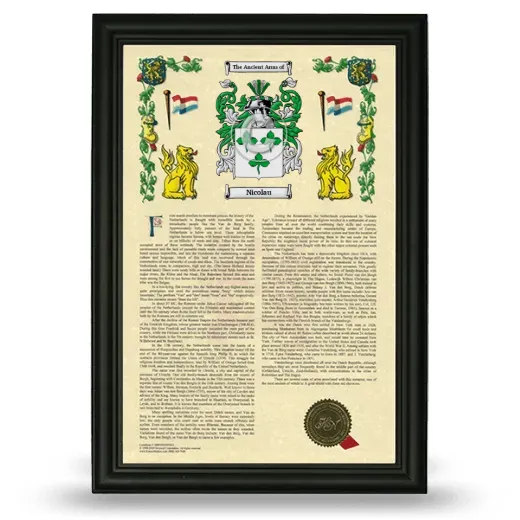 Nicolau Armorial History Framed - Black