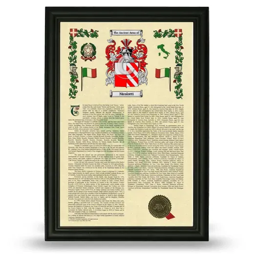 Nicolotti Armorial History Framed - Black