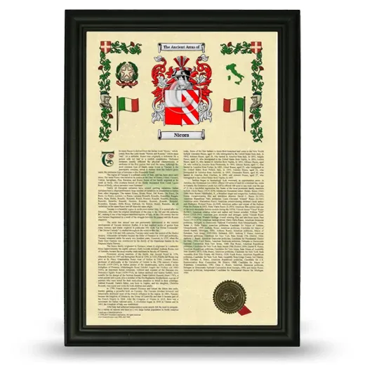 Nicora Armorial History Framed - Black