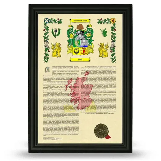 Niel Armorial History Framed - Black