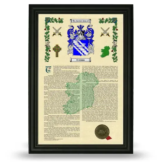 O ceann Armorial History Framed - Black