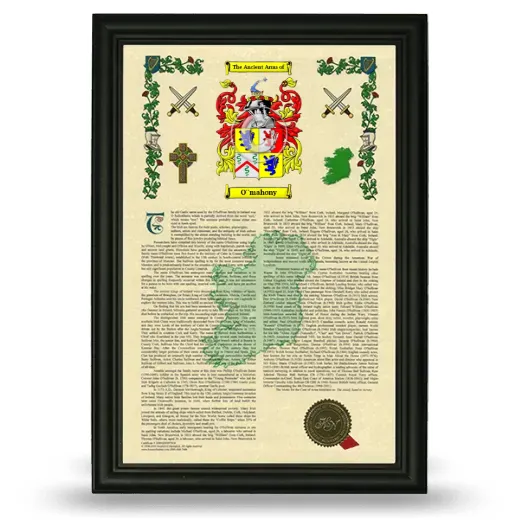 O''mahony Armorial History Framed - Black