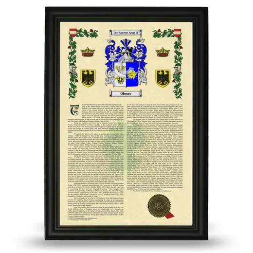 Oberer Armorial History Framed - Black