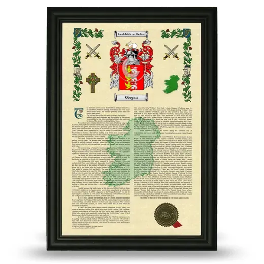 Obryan Armorial History Framed - Black