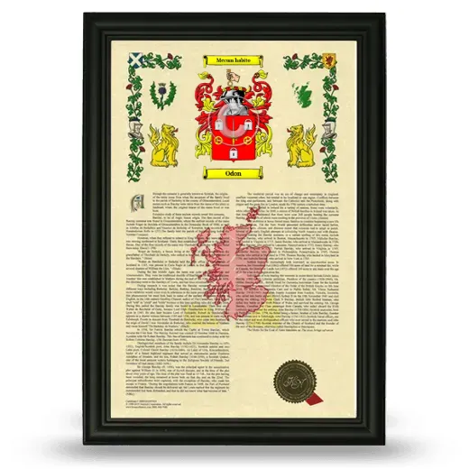 Odon Armorial History Framed - Black