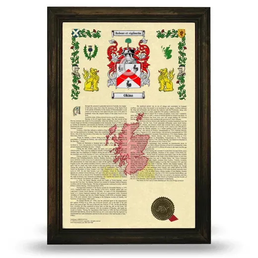 Okins Armorial History Framed - Brown