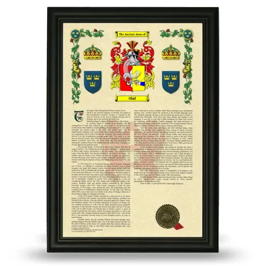 Olaf Armorial History Framed - Black