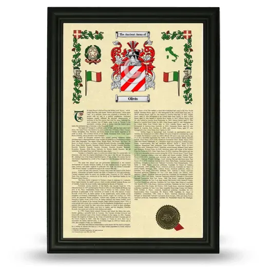 Olivis Armorial History Framed - Black