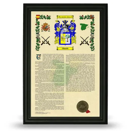 Olmedo Armorial History Framed - Black