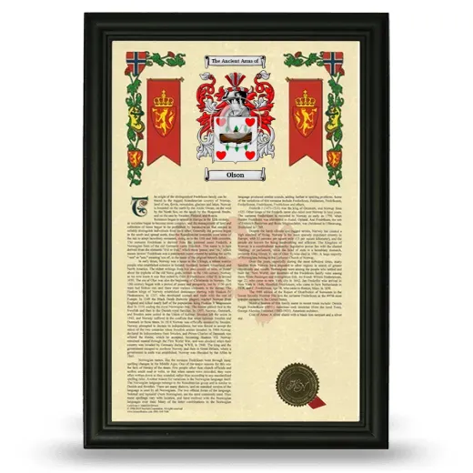 Olson Armorial History Framed - Black