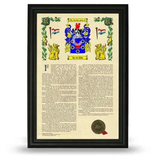 Op en dyke Armorial History Framed - Black