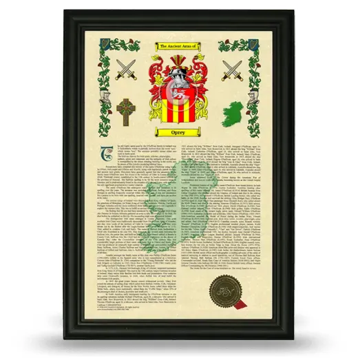 Oprey Armorial History Framed - Black
