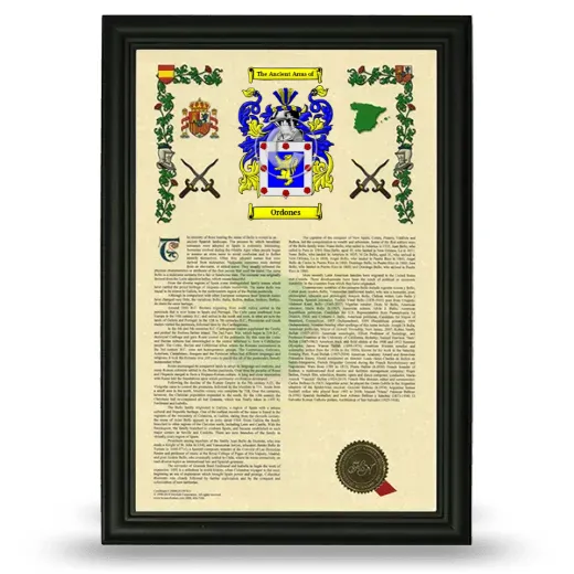 Ordones Armorial History Framed - Black