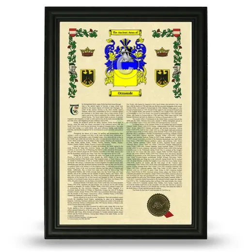Ormonde Armorial History Framed - Black
