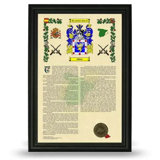 Ortez Armorial History Framed - Black