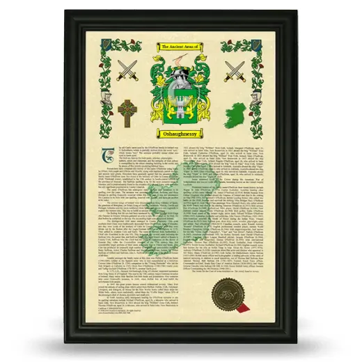 Oshaughnessy Armorial History Framed - Black