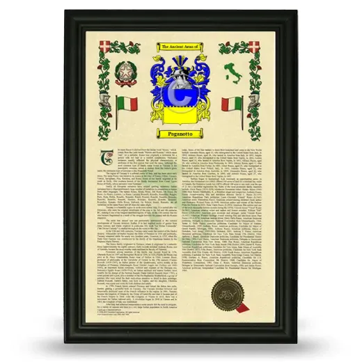 Paganotto Armorial History Framed - Black