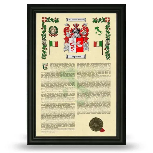 Paparoni Armorial History Framed - Black