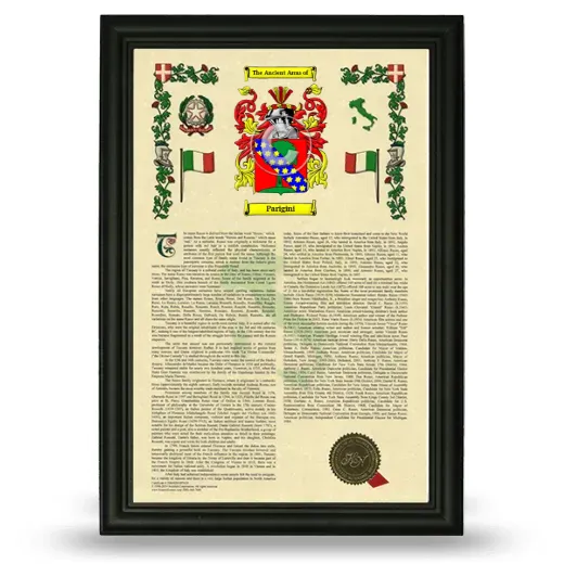 Parigini Armorial History Framed - Black