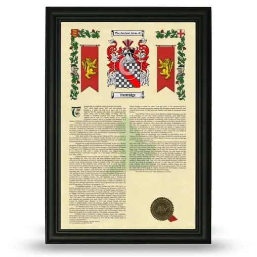 Partridge Armorial History Framed - Black