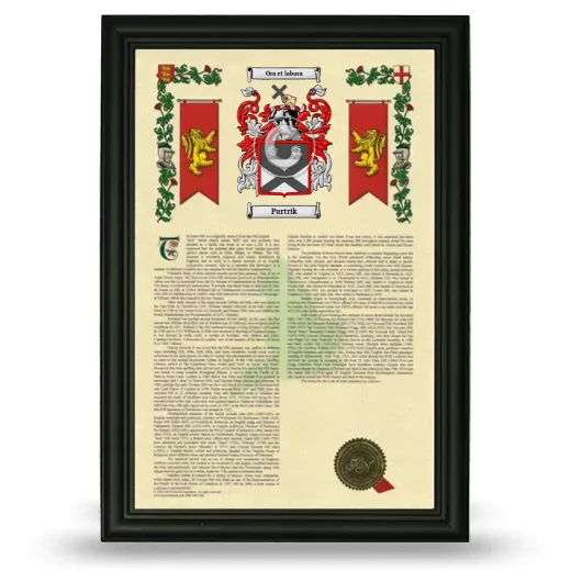 Partrik Armorial History Framed - Black